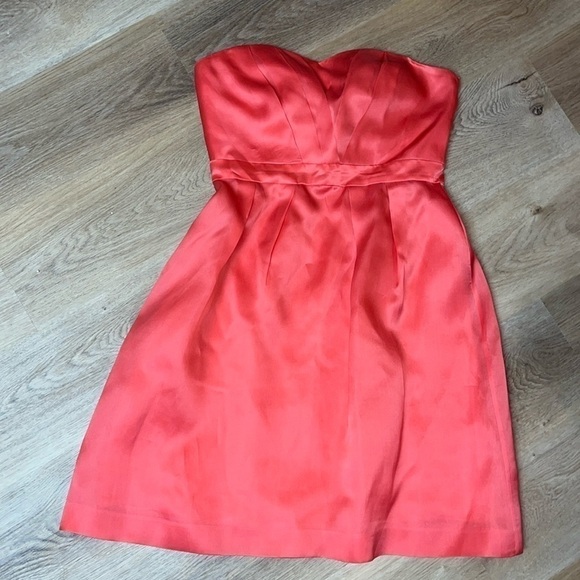 J Crew Coral 100% Silk Sweetheart Neckline Strapless Cocktail Dress size 10 - Picture 1 of 5